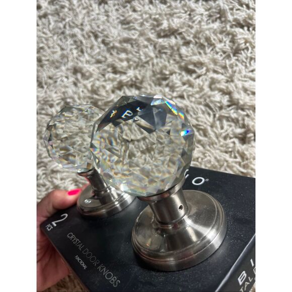 NWT BINO Crystal Door Knobs BRUSHED NICKEL One Set Round Crystal Balls - Picture 7 of 13